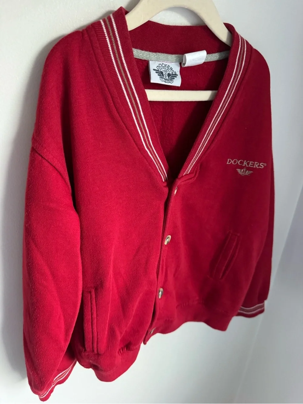 Dockers Vintage Boys Button Up Red Cardigan Size 7Y